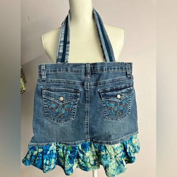 Handmade Upcycled Denim Shoulder Bag/Tote, Distressed Denim, Casual, Boho - Picture 2 of 3
